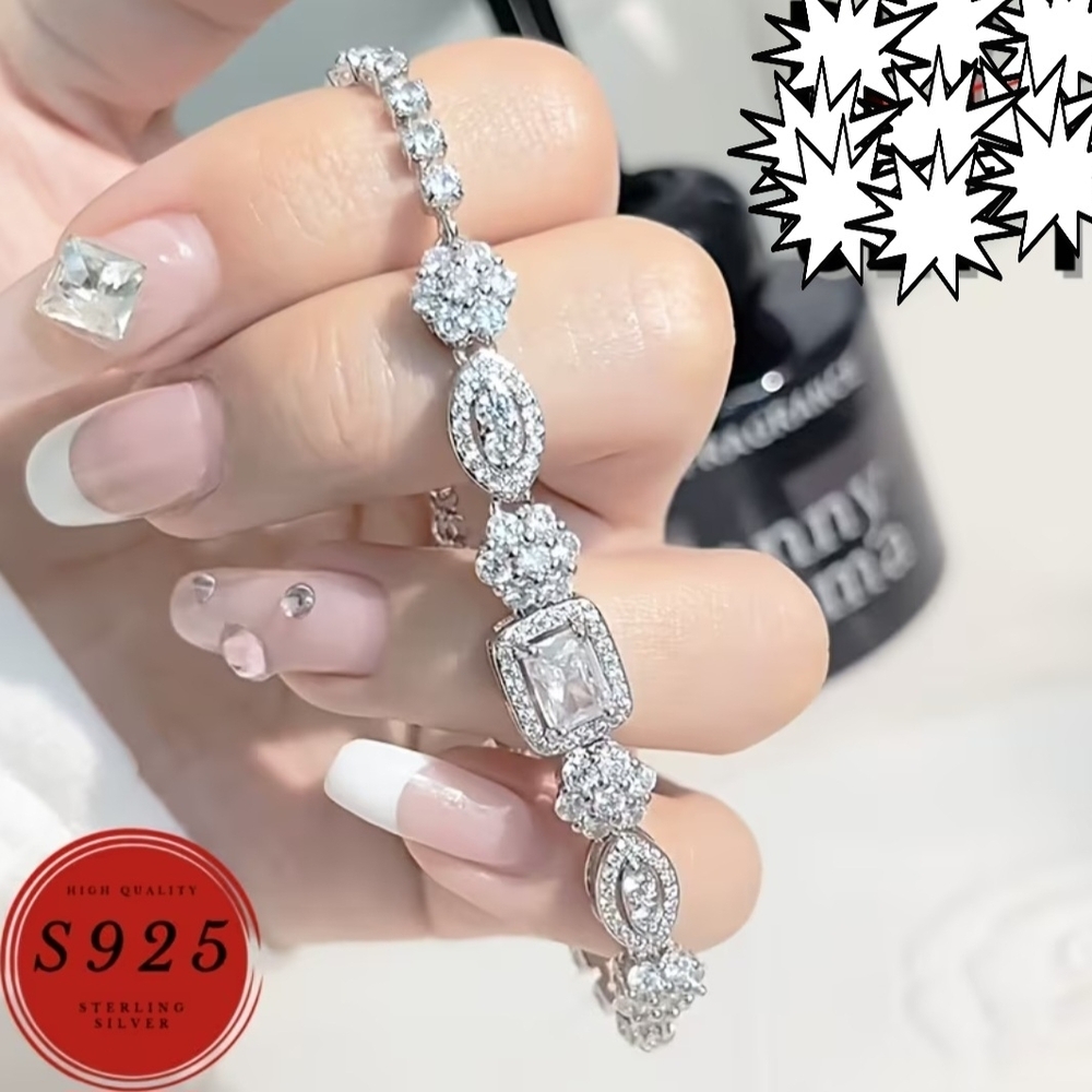 Elegant Sterling Silver Bracelet with Clear Stones - Picture 4 of 4